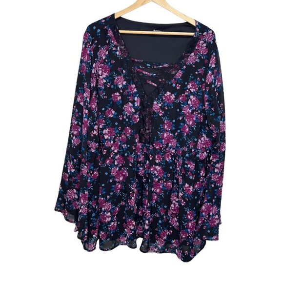 Torrid Floral Print Chiffon Lace Up Blouse Size 3x - Picture 2 of 9